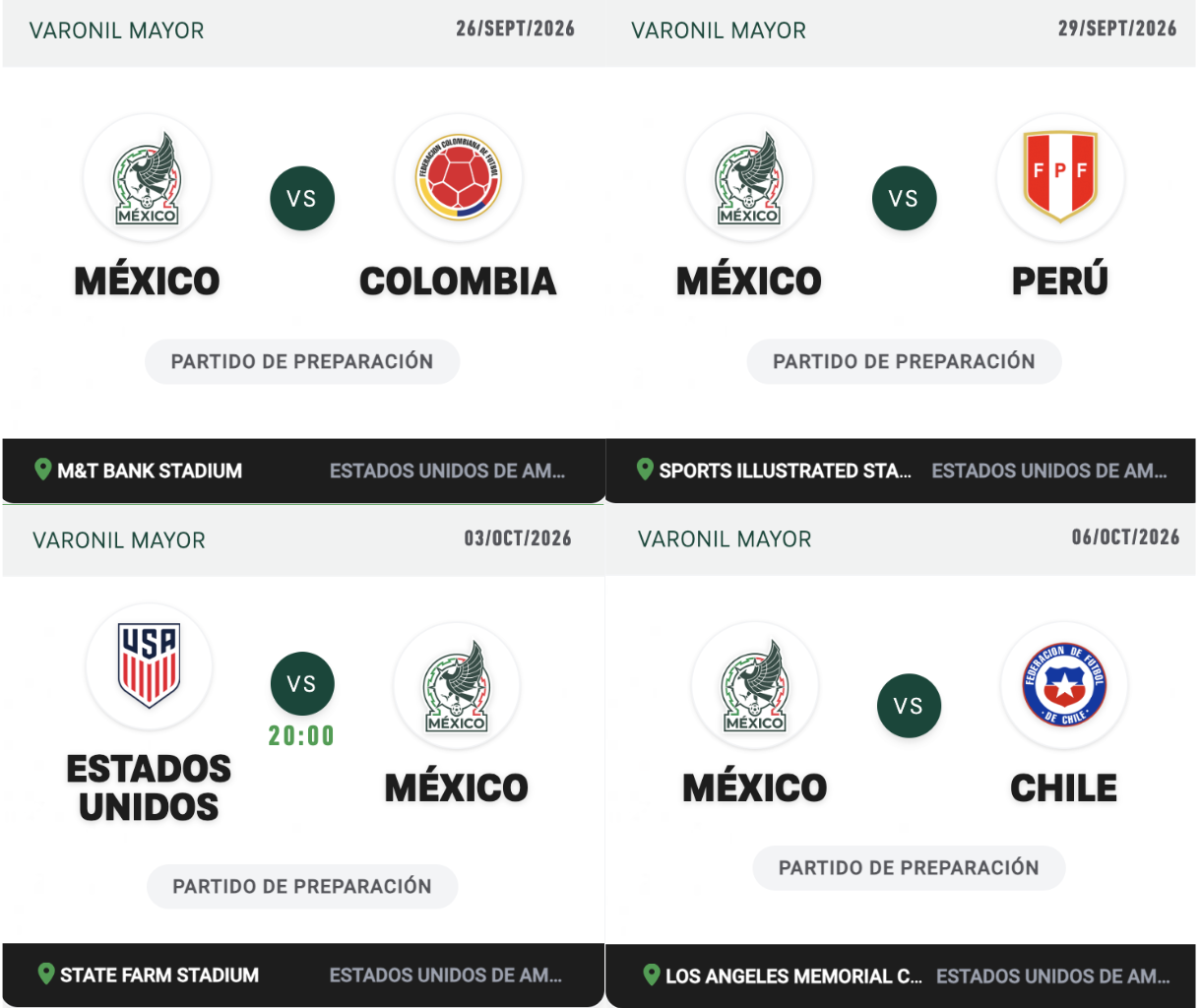 Partidos programados para la Fecha FIFA, septiembre 2026
